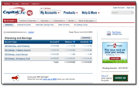 360 Checking Account Summary