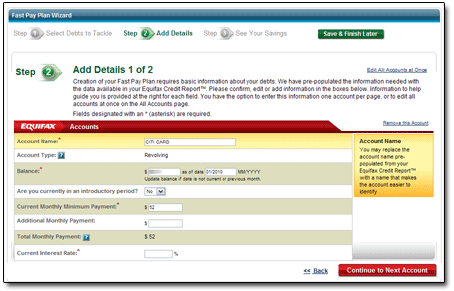 'Fast Pay Plan' - Add Account Details - Click to Enlarge