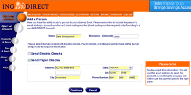 Electric Checks - Add a Person - Pay by Check